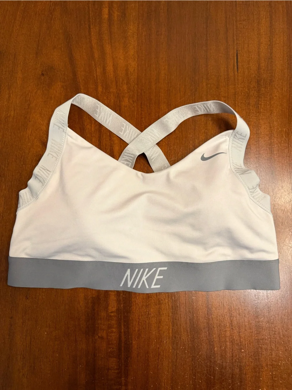 Nike White Sports Bra with Light Gray Band & Straps